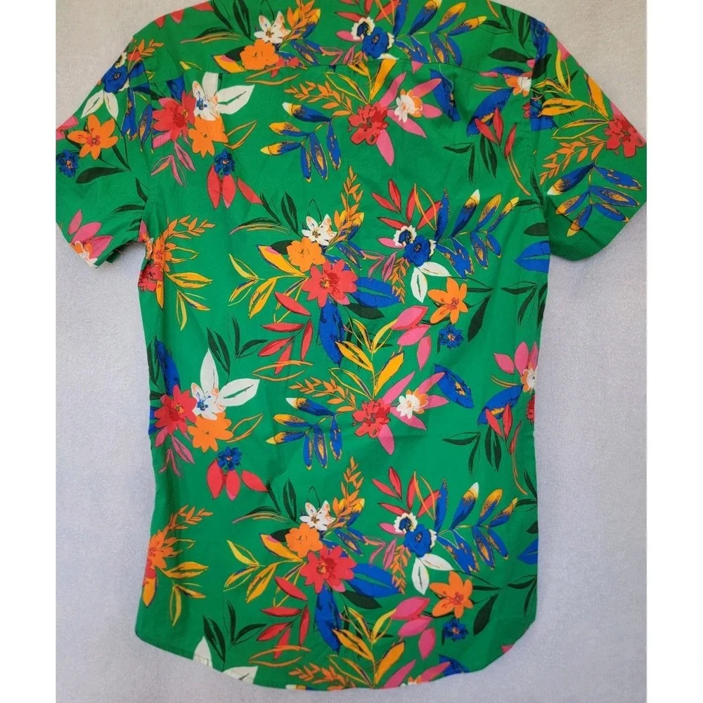 J. Crew Flex Mens Short Sleeve Printed Casual Shirt XS Green Tropical Floral NWT